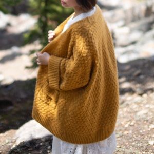 Ginger Yellow Knit Wide Sleeve Cardigan